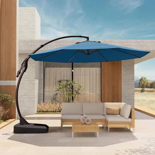 Miniatura 12 de Grand Patio 9x12 pies Sombrilla voladiza con base y funda para exterior, sombrilla rectangular de aluminio para terraza y jardín (Champán, 9x12 pies)