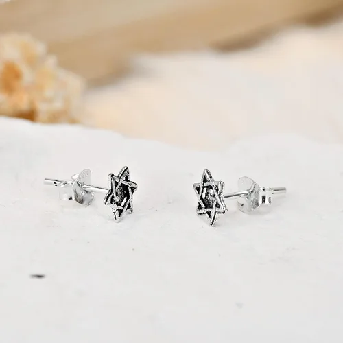Miniatura 3 de Pendientes de tuerca de plata de ley religiosos con estrella judía retro vintage de David, Metal