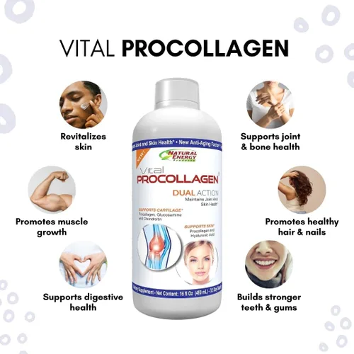 Miniatura 2 de Natural Energy Vital Procollagen - Proteína de colágeno hidrolizada líquida con ácido hialurónico y sulfato de glucosamina condroitina factor