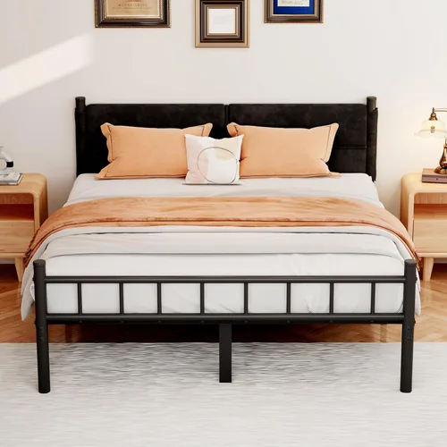 Miniatura 10 de Base de cama metálica, base de cama tamaño individual de 14 pulgadas con espacio de almacenamiento, base de colchón resistente y de trabajo pesado