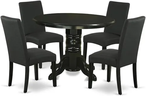 Miniatura 8 de East West Furniture SHDR5-LWH-07 - Juego de mesa y sillas de cocina de 5 piezas, incluye una mesa de comedor redonda con pedestal y 4 sillas
