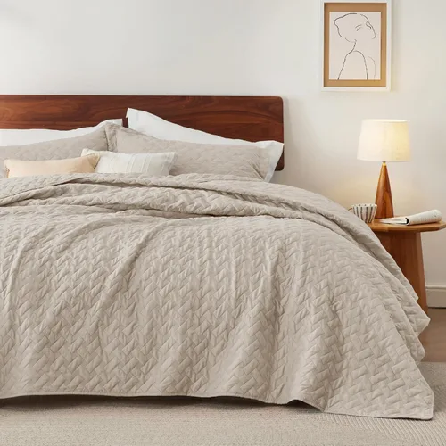 Miniatura 18 de Bedsure Colchas de tamaño Queen: colchas ligeras tamaño Queen con patrón de tejido de canasta, ropa de cama suave, colcha de edredón gris claro