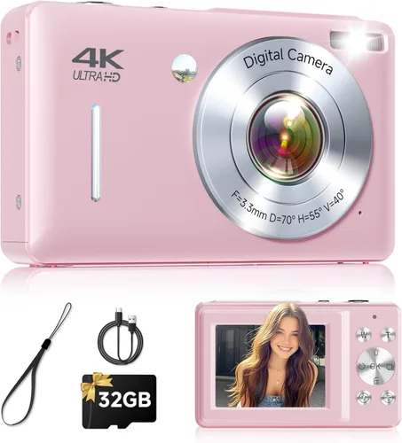 Miniatura 10 de Cámara digital, 44MP FHD 1080P apunta y dispara, cámara digital con antivibración, pequeña cámara digital con detección facial, tarjeta SD de 32 GB