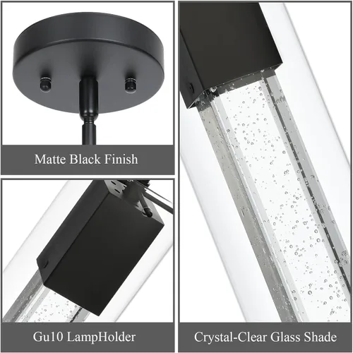 Miniatura 7 de XiNBEi Lighting Lámpara colgante, moderna cocina negra colgante colgante de iluminación con vidrio cuadrado y bombilla LED XB-P1110-SQ-MB