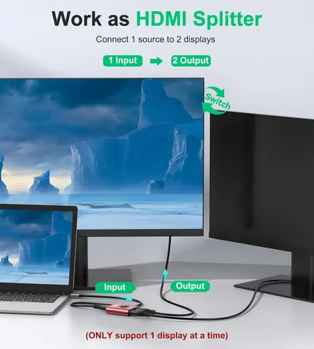 Miniatura 3 de GANA - Conmutador HDMI de aluminio bidireccional, con capacidad de 4k a 60 hercios y salida divisora de 2 en 1, hub HDMI HD manual apto para Xbox