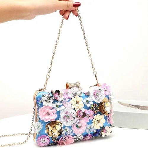 Miniatura 3 de LETODE Bolso de mano de flores para mujer, bolso de fiesta formal, bolso de hombro con correa de cadena