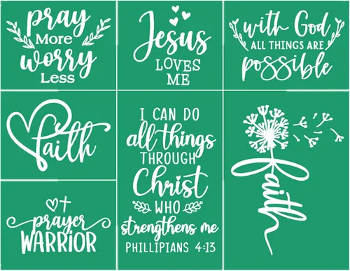 Miniatura 6 de JAJADO Plantillas de serigrafía inspiradoras 5 piezas, plantillas autoadhesivas reutilizables cristianas de fe familiar para serigrafía en malla 5