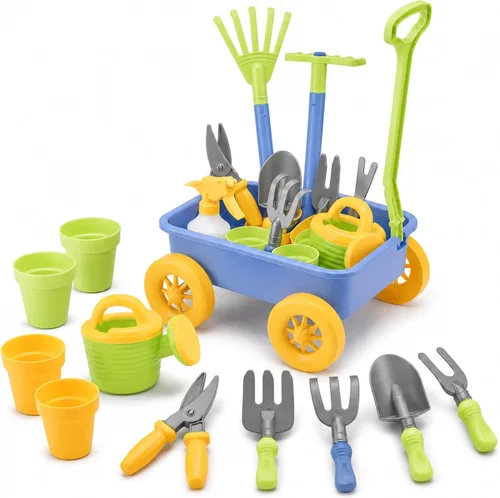 Jardín Wagon & Herramientas juguete Juego Para Niños Con 8 herramientas de jardinería, 4 macetas, cubeta de agua y spray – ideal para playa & Sand,