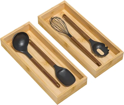 Miniatura 22 de Lixple Organizador de Cajón de Bambú, Pequeño Organizador de Cubiertos para Cajón de Cocina, Organizador de Utensilios Apilable, 2 Piezas