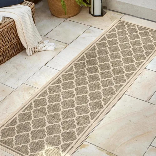 Miniatura 3 de JONATHAN Y Tapete marroquí con diseño enrejado para interiores y exteriores, 2 x 8 pies, marrón/beige, tejido texturizado de trébol para patio