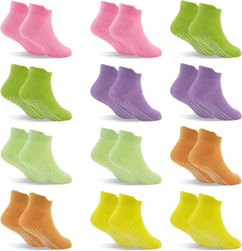 Miniatura 12 de SkiBeaut 12 pares de calcetines antideslizantes para niños y niñas con agarres, calcetines antideslizantes para niños pequeños de 1 a 7 años