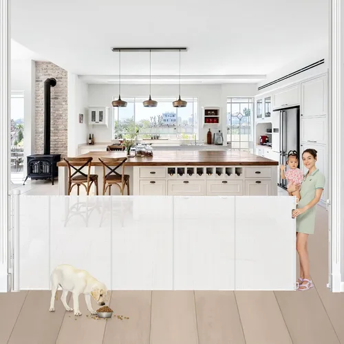Miniatura 20 de Puertas retráctiles reforzadas para bebés de 42" de alto x 100" extra anchas para entradas de puertas, puerta extra alta para mascotas con barras