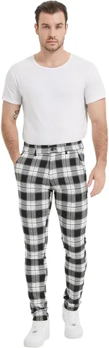 Miniatura 5 de Plaid&Plain Pantalones a cuadros para hombre, pantalones de vestir ajustados para hombre, pantalones chinos ajustados para hombre