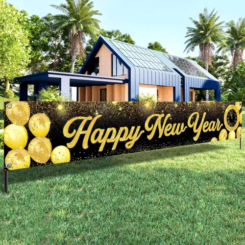 Miniatura 10 de KatchOn, Cartel de feliz año nuevo para patio 2026 – Extra grande de 120 x 20 pulgadas, letrero de feliz año nuevo para decoraciones de Año Nuevo