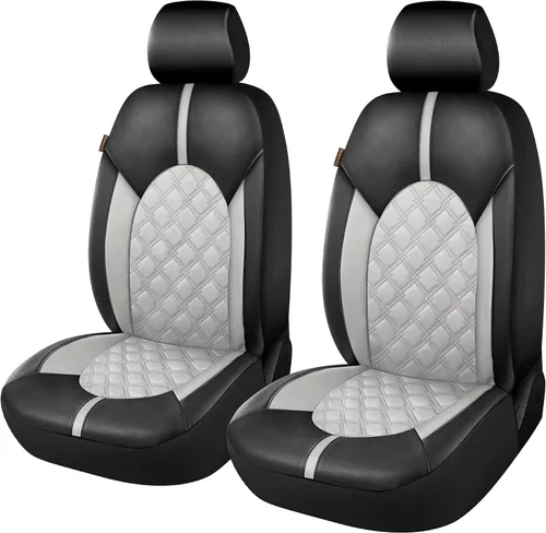 Miniatura 19 de CAROMOP Fundas de asiento de coche de cuero PU de lujo, juego delantero - Fundas de asiento impermeables y antimanchas para automóviles, fundas