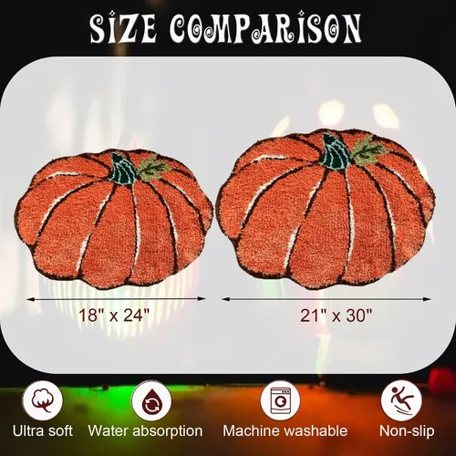 Miniatura 5 de YRXRUS Tapetes de baño con diseño de calabaza de Halloween, con forma de calabaza, lavable a máquina, alfombra naranja para sala de estar