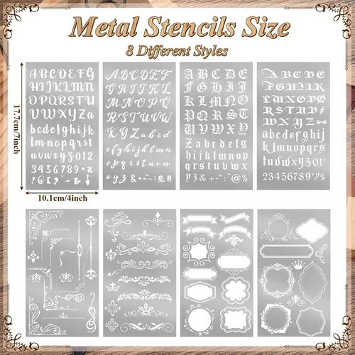 Miniatura 2 de Lewtemi 8 Piezas Plantillas de Letras y Números de Metal de 4 x 7 Pulgadas, Plantillas de Alfabeto de Acero Inoxidable para Grabado, Pintura