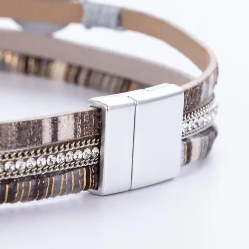 Miniatura 239 de FANCY SHINY - Pulsera de cuero estilo bohemio, pulsera de cuentas de cristal con cierre magnético, regalos de joyería para mujer