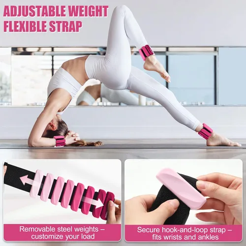 Miniatura 4 de Pesas de muñeca y tobillo para mujeres y hombres, pares de 2 libras/4 libras, brazaletes ajustables de silicona con peso para entrenamientos