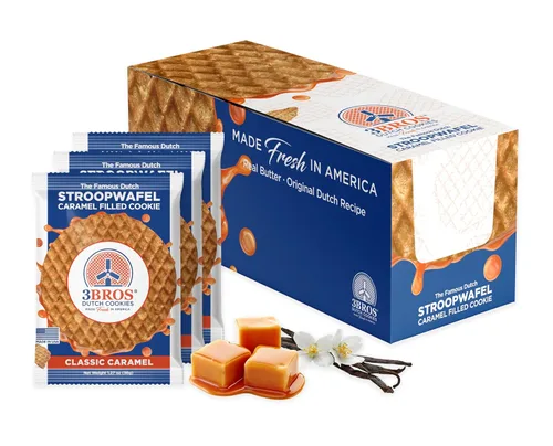Miniatura 8 de 3Bros Stroopwafels, galletas de waffle holandesas rellenas de caramelo, envueltas individualmente, 10 unidades, exterior suave y tostado con relleno