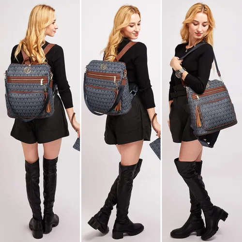 Miniatura 2 de MKP COLLECTION Mochila de moda para mujer, bolso convertible grande, versátil para viaje, bolso de mano, 2 unidades, Azul oscuro, Mochilas de mochila