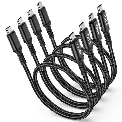 Cable USB C a USB C de 1.5 pies, paquete de 4 cargadores cortos tipo C de 60 W, carga rápida, transferencia de datos de 5 Gbps, cable trenzado USB