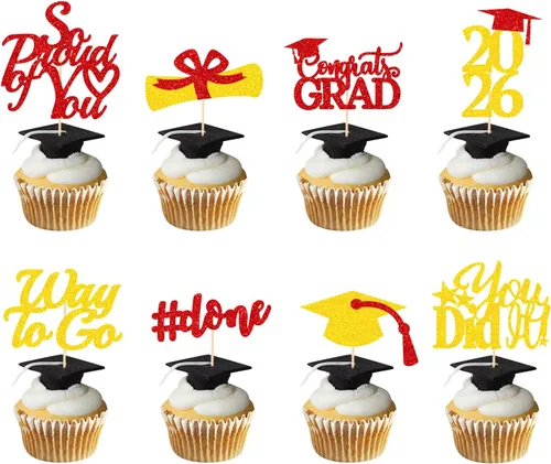 Miniatura 17 de Decoraciones de graduación 2026 azul, adornos para cupcakes de graduación 2026 azul y negro, suministros de decoración para cupcakes clase de 2026