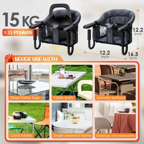 Miniatura 2 de Sillas Colgantes - Portátiles y Plegables para Bebés de 6-36 Meses, Uso Familiar y de Viaje con Bolsa de Transporte (Gris)