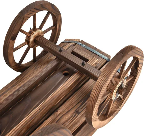 Miniatura 4 de HAPPYGRILL Carro de madera, soporte decorativo para macetas con 4 ruedas y agujeros de drenaje, maceta de carro al aire libre para patio, patio