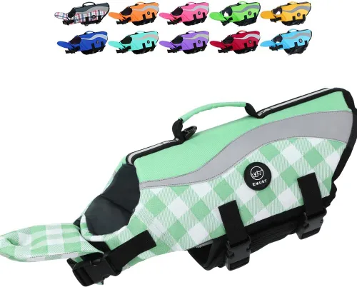 Miniatura 11 de EMUST Chalecos salvavidas ajustables para perros pequeños con flotabilidad mejorada, chaleco de natación para perros pequeños con asa de rescate