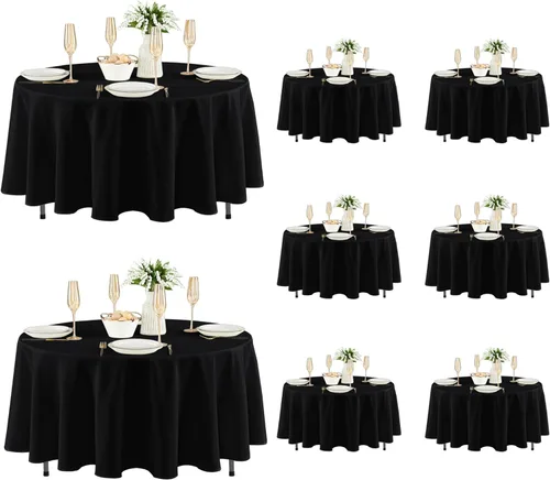 Miniatura 59 de Fitable - Paquete de 6 manteles redondos blancos - 120 pulgadas de diámetro - Manteles resistentes a las manchas y lavables, manteles de poliéster