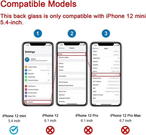 Miniatura 2 de Reemplazo de cristal trasero OEM para iPhone 12 mini 5.4 pulgadas (negro) con kit de herramientas de reparación
