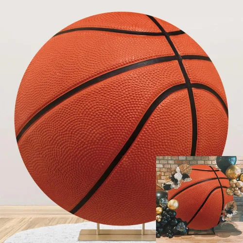 Cubierta de fondo redonda de baloncesto de 5 x 5 pies, de poliéster, con temática de deportes, fiesta, fondo de fotos, recién nacidos, niños,