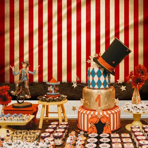 Miniatura 4 de Telón de fondo de circo de 5 x 3 pies, telón de fondo de carpa de circo, telón de fondo de feliz cumpleaños, telón de fondo de carnaval, telón