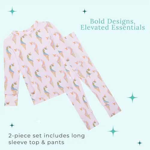 Miniatura 47 de Posh Peanut Pijamas para niñas, suaves, de viscosa de bambú para niños, pijamas a juego de manga larga para niñas