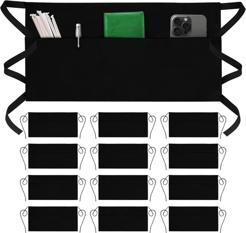 Miniatura 9 de GREEN LIFESTYLE Delantales de servidor con 3 bolsillos - Delantal de cintura, delantal de camarera para mujeres y hombres, resistente al agua