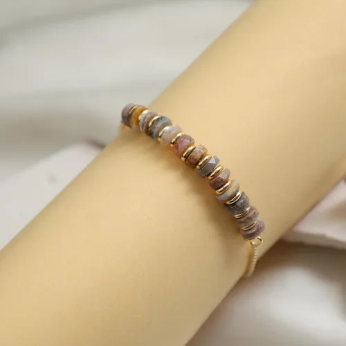 Miniatura 26 de Natural Heishi Beads With Spacers Slider Bracelet Gemstone Healing Jewelry With 14k Yellow Gold Plated 8- Inch Adjustable Length