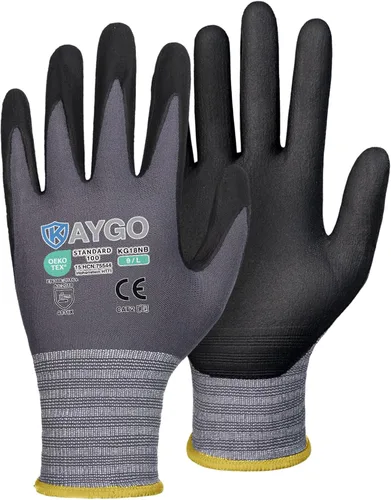 Miniatura 21 de KAYGO Guantes de Trabajo de Seguridad con Revestimiento de Nitrilo MicroFoam, 3 Pares KG18NB, Guante de Punto Sin Costuras de Nylon con Dedos Gris