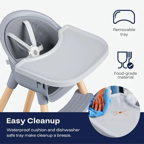 Miniatura 5 de Fodoss Trona convertible para bebé con patas de madera y bandeja extraíble apta para lavavajillas para niños y niñas, silla alta para niños pequeños