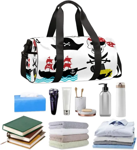 Miniatura 2 de Bolsa de lona pirata de calavera con correa desmontable para el hombro, bolsa deportiva para gimnasio, bolsa deportiva para estudiantes, 17.6 x 9 x