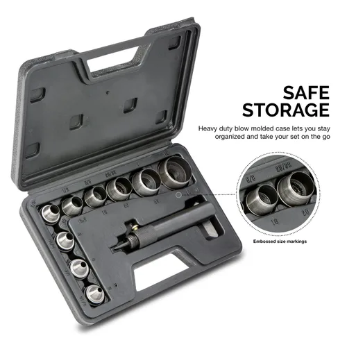 Miniatura 5 de NEIKO 02614A Conjunto intercambiable de perforadoras de agujeros huecos grandes, 10 piezas, herramienta para hacer arandelas, juego de perforadoras