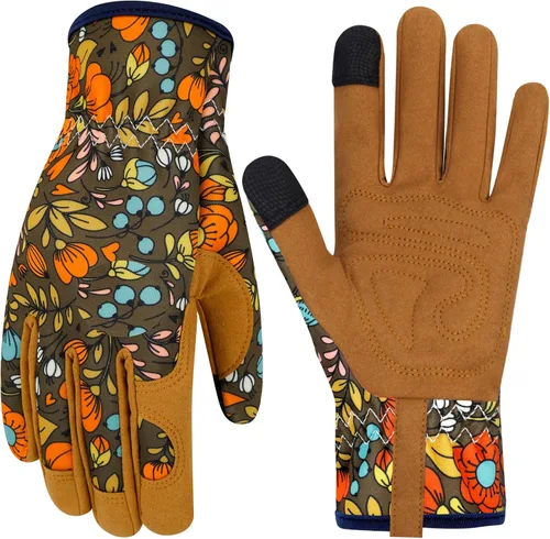 Miniatura 17 de Guantes de jardinería de cuero para mujer, guantes de jardín a prueba de espinas, guantes de trabajo para pantalla táctil, regalos