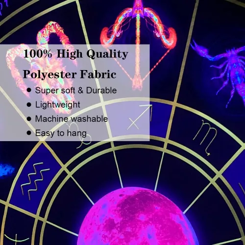 Miniatura 6 de Tapiz de luz negra del zodiaco – Reactivo UV que brilla en la oscuridad constelación brujería colgante de pared para dormitorio