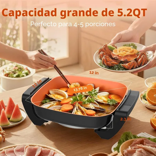 Miniatura 7 de OSTBA Sartén eléctrica de 12 x 12 pulgadas con tapa de vidrio, sartén antiadherente grande de 5.2 cuartos para comidas familiares, calentamiento