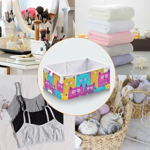 Miniatura 5 de Kigai Lindos cubos de almacenamiento para gatos, 11 x 11 x 11 pulgadas, cesta de almacenamiento plegable grande de tela, organizador para juguetes