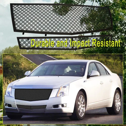 Miniatura 4 de Compatible con Cadillac CTS 2008-2013 y Cadillac CTS Coupé 2011-2014 Negro Acero inoxidable Doble Malla de Alambre Rejilla Inserto Combo