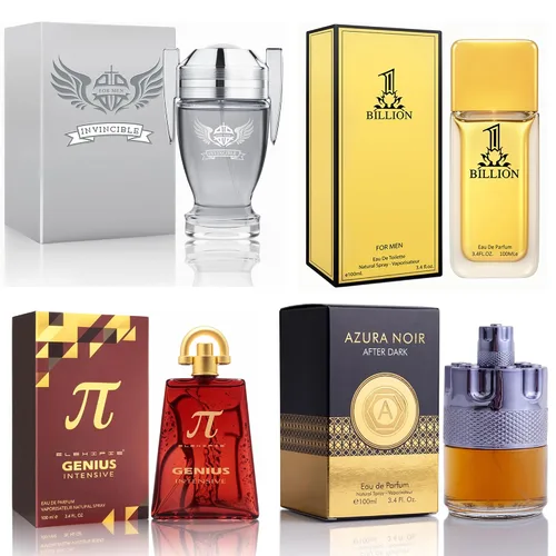 Miniatura 33 de Set de colonia para hombre, EDP, pack de 4 (3.4 oz / 100 mL), Amazing Code Gold, Verse Adonis Blue, AzuraAD, Invincible, Office Clean & Confident