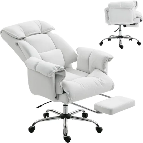 HOMCOM Silla de oficina ejecutiva cómoda con reposapiés, silla giratoria reclinable de escritorio para computadora con respaldo alto plegable, cojín