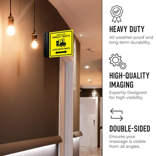 Miniatura 5 de Reloj para carretilla elevadora Tráfico Look Both Ways Projecting Sign, doble cara, 6x6 pulgadas, ACM, con accesorio negro satinado, fabricado