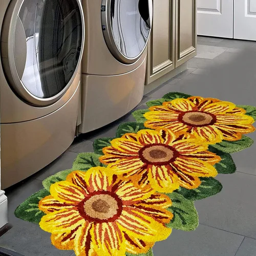 Miniatura 32 de USTIDE Alfombra de girasol esponjosa, alfombra suave y lanuda de flores, hecha a mano, alfombras modernas, lavables, para sala de estar, lavandería